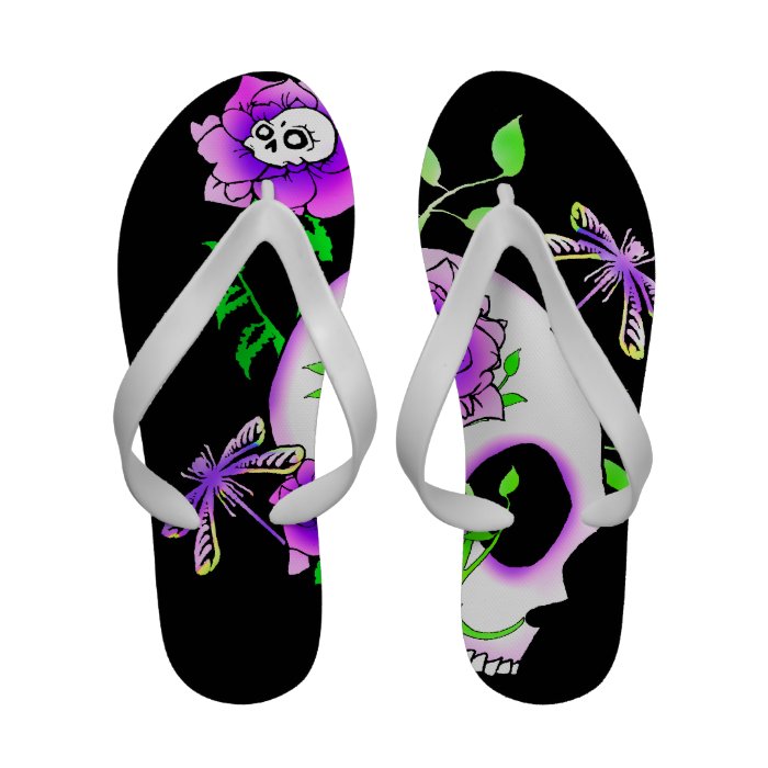 Skull Roses And Dragonflies Flip Flops