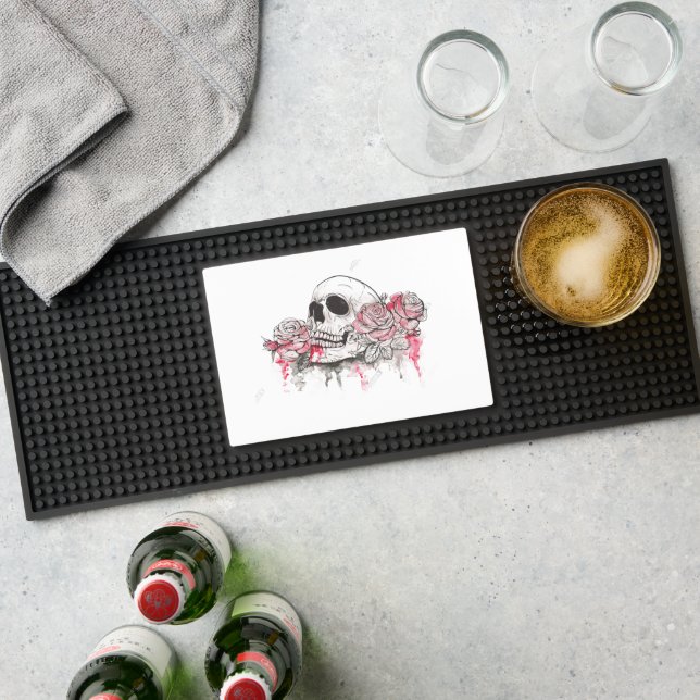 Skull & Roses Bar Matt Hand Drawn Art Bar Mat (Insitu (Bar 1))