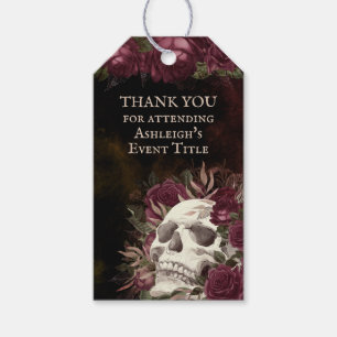 Skull Roses Burgundy Black Dark Grunge Gift Tags