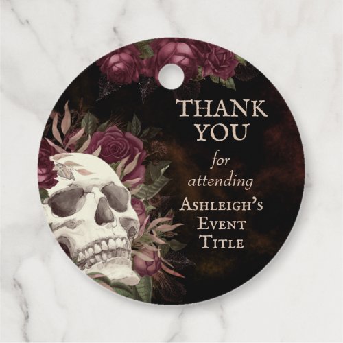 Skull Roses Burgundy Black Grunge THANK YOU Favor  Favor Tags