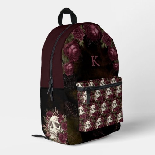 Skull Roses Burgundy Black Pattern Personalized Printed Backpack
