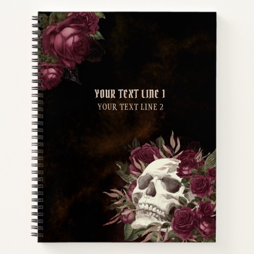 Skull Roses Burgundy Dark Grunge Personalized  Notebook