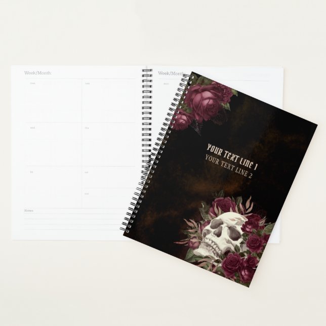 Skull Roses Burgundy Dark Grunge Personalized  Planner (Display)