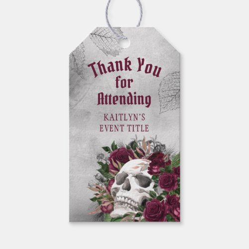 Skull Roses Burgundy Maroon Gray Personalized Gift Tags