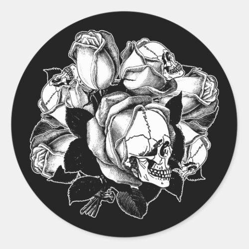 Skull Roses Classic Round Sticker