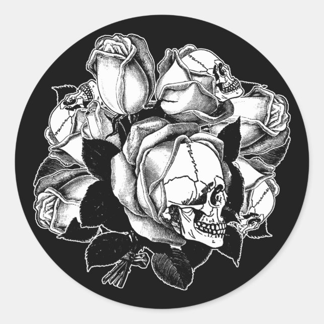 Skull Roses Classic Round Sticker (Front)