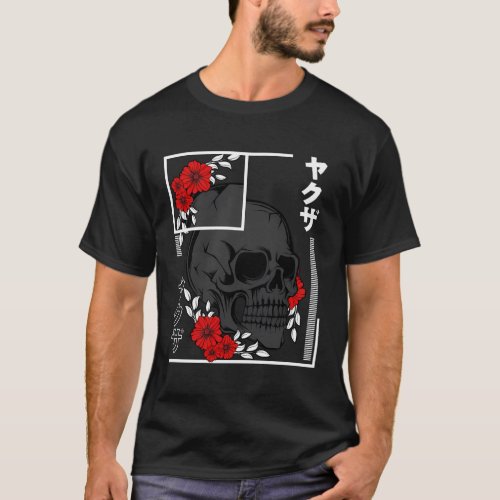 Skull Roses Japanese Asian Characters Kanji T_Shirt