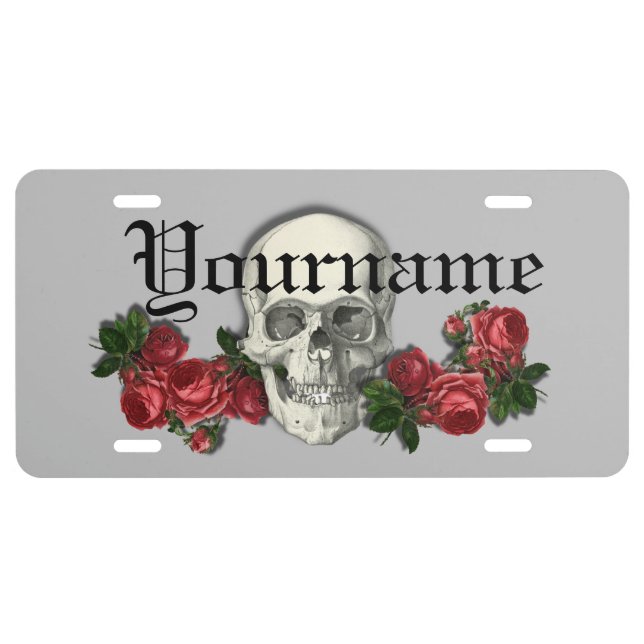 Skull Roses Metal License Plate (Front)
