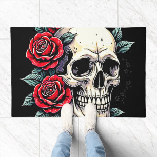 Skull Roses Tattoo Art Doormat