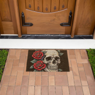 Skull Roses Tattoo Art Fiber Doormat