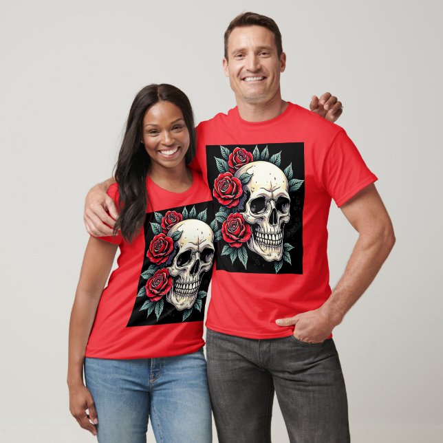 Skull Roses Tattoo Art T-Shirt (Unisex)