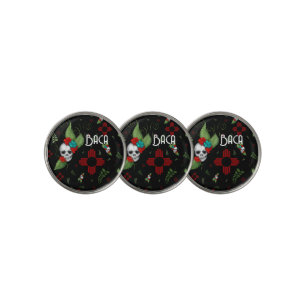 Skull Roses Zia Sun Greenery Black New Mexico Golf Ball Marker