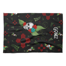 Skull Roses Zia Sun Greenery Black New Mexico