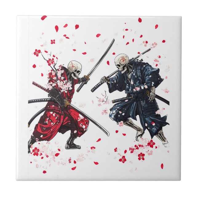 Skull Samurai Duel Ceramic Tile (Front)