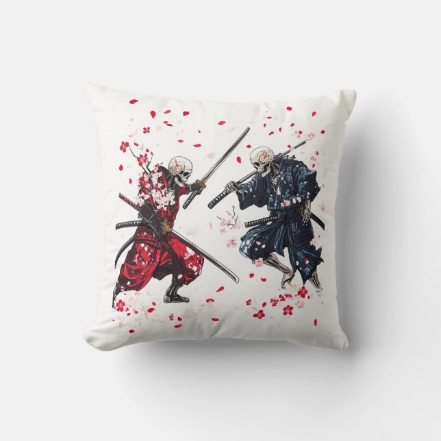 Skull Samurai Duel Throw Pillow (Front)