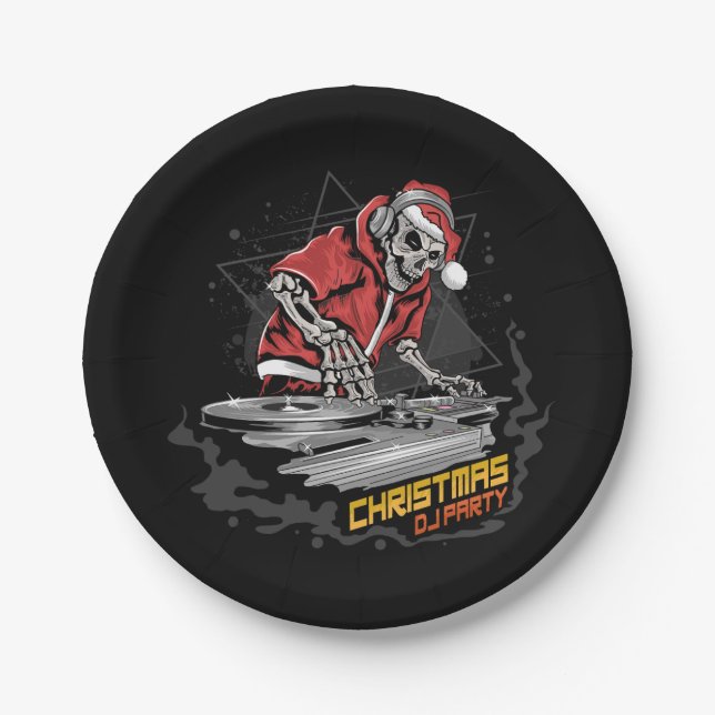 skull santa claus with christmas jacket and hat at paper plates (Front)
