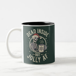 Skull Santa Dead Inside Christmas Vintage Jolly Af Two-Tone Coffee Mug