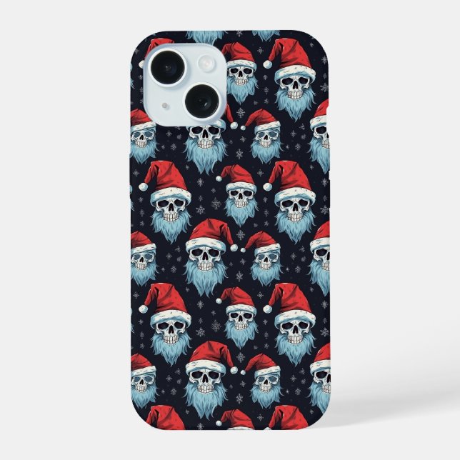 Skull Santa Gothic Christmas Blue Beard Pattern Iphone Case (Back)