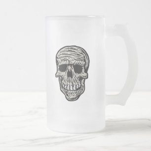 Skull - Scary Funny Skeleton Head Graphic Frosted Glass Beer Mug