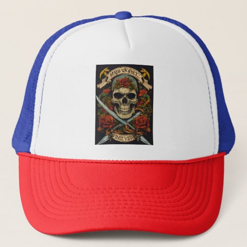  Skull  Serpent Sword Tattoo Style Trucker Hat Trucker Hat