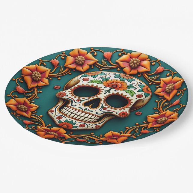 💀🎉Skull & Serve, the Día de los Muertos Paper Plates (Angled)