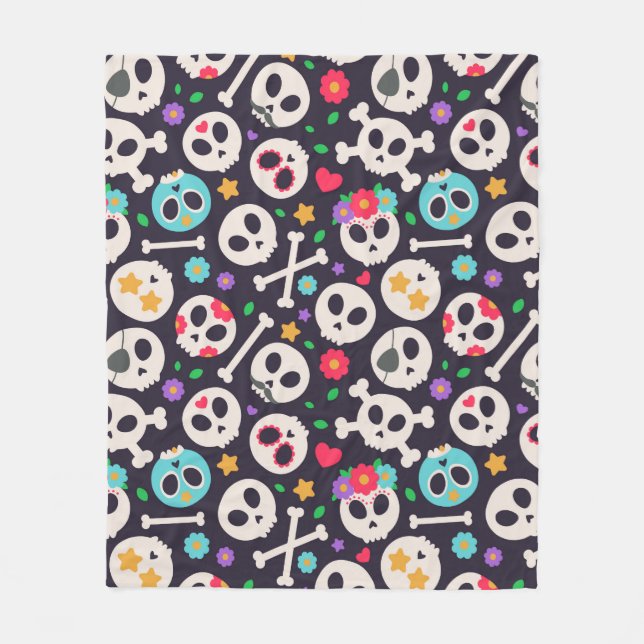 Skull set. Seamless pattern with flat design of sk Fleece Blanket (Front)