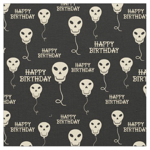 Skull Shaped Balloons Goth Happy Birthday Fabric