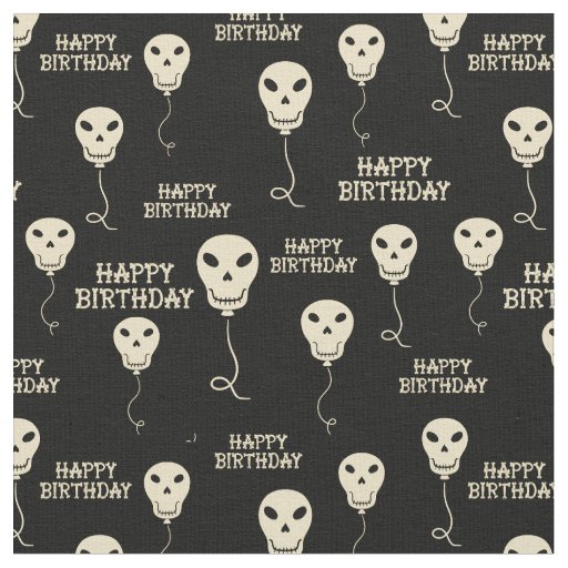 Skull Shaped Balloons Goth Happy Birthday Fabric
