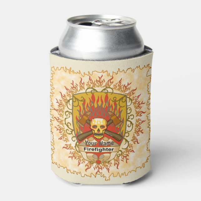 Skull Shield Firefighter Can Cooler  (Can Front)