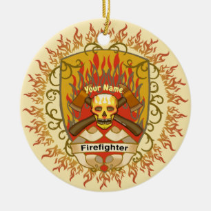 Skull Shield Firefighter Ceramic Ornament