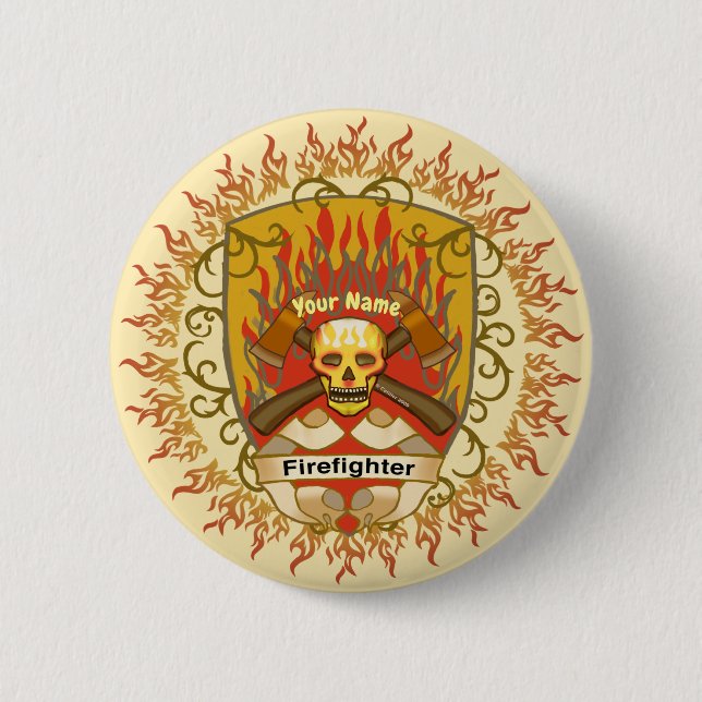 Skull Shield Firefighter pin button (Front)