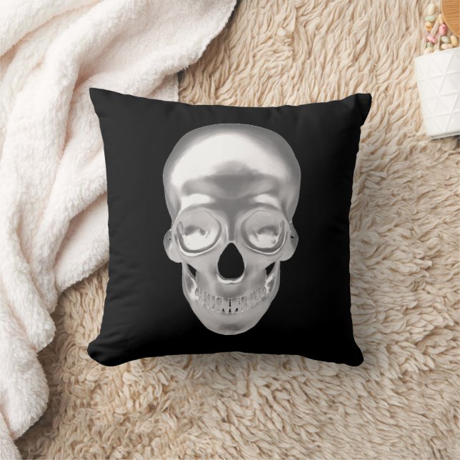 Skull, silver 3D effect - Throw Pillow (Blanket)