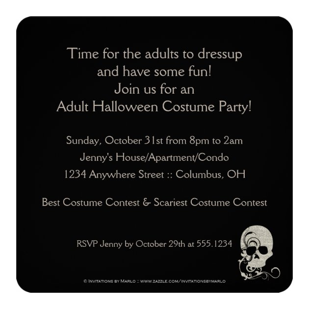 Skull Silver Glitter Look Halloween Party Invite