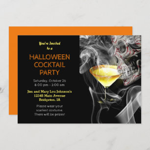 Skull Sipping Martini Halloween Cocktail Party Invitation