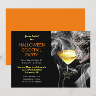 Skull Sipping Martini Halloween Cocktail Party Invitation