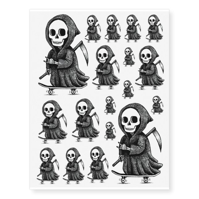 Skull Skateboard Skater Dude Temporary Tattoos (Front)