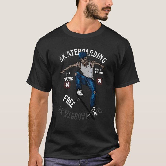 Skull Skating Skeleton Skateboard Streetwear Hip H T-Shirt (Front)