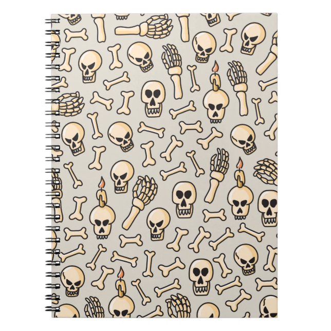 Skull, skeleton and bones seamless pattern hand dr notebook (Front)