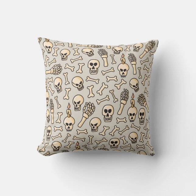 Skull, skeleton and bones seamless pattern hand dr throw pillow (Front)