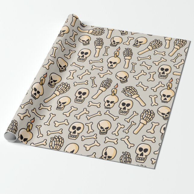 Skull, skeleton and bones seamless pattern hand dr wrapping paper (Unrolled)