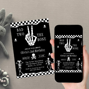 Skull Skeleton Bad to the Bone 2nd Birthday  Invitation