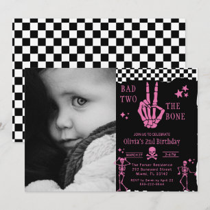Skull Skeleton Bad to the Bone 2nd Birthday  Invitation