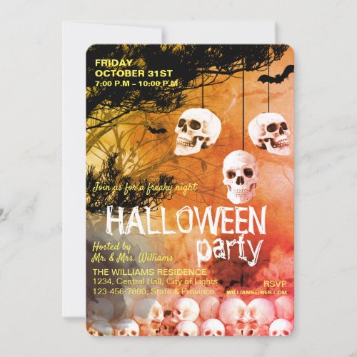 Skull Skeleton Halloween Party Freaky Night Invitation