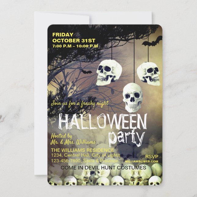 Skull Skeleton Halloween Party Freaky  Night Invitation (Front)