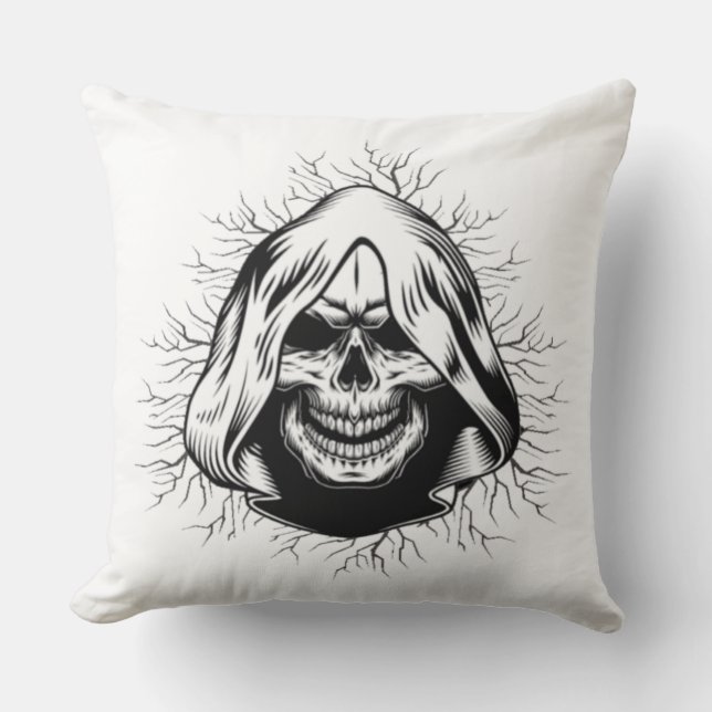 Skull Skeleton Halloween Throw Pillow  (Front)