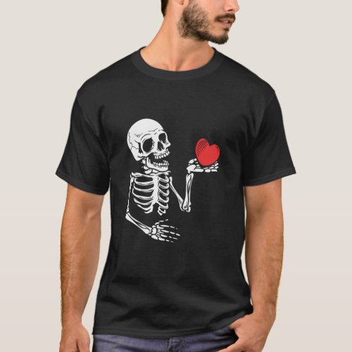 Skull Skeleton Hand Holding Red Heart Love  2  T_Shirt