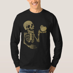 Skull Skeleton Hand Holding Red Heart Love T-Shirt