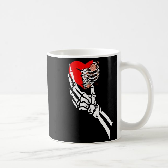 Skull Skeleton Hand Holding Red Heart Love Valenti Coffee Mug (Right)