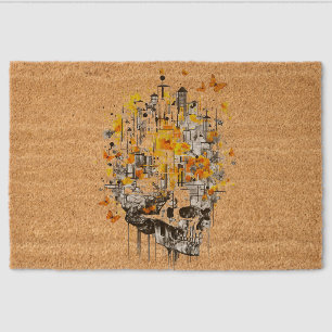 Skull, Skylines, Butterflies, and Yellow Fiber Doormat