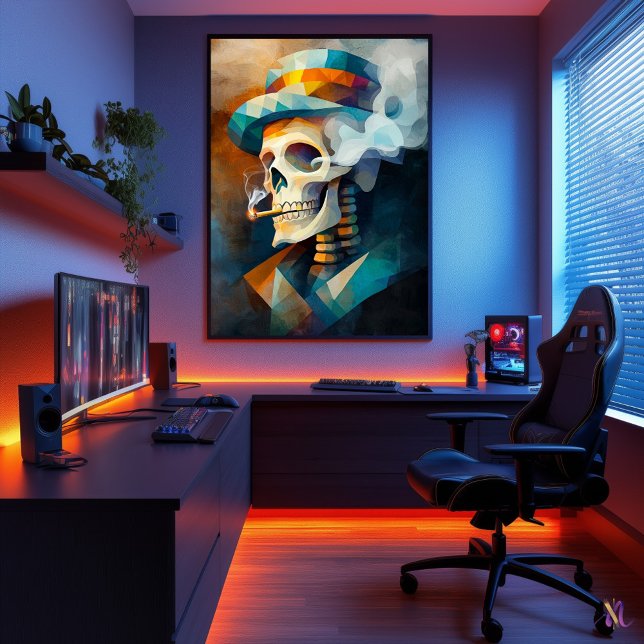 Skull Smoking a Cigarette - Cubist Minimalist Poster (Creator Uploaded)